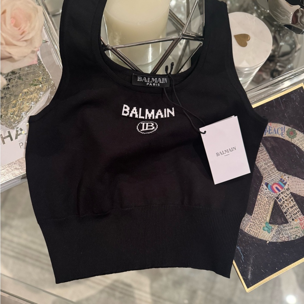 NWT Balmain Black Logo Tank Top size small